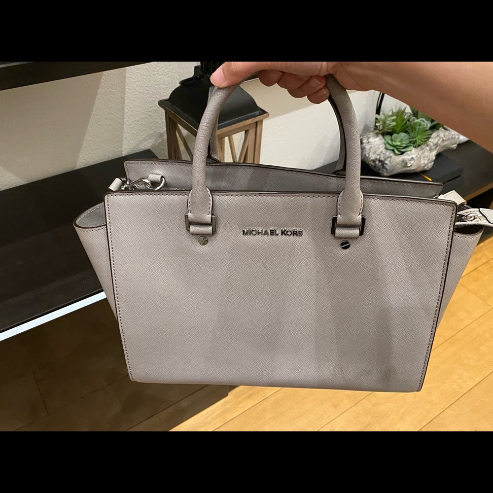 Michael Kors Saffiano Leather Satchel Grey Handbag